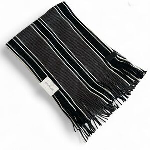 Calvin Klein Men's Black White and Gray Wide Stripe Knit Fringe Scarf One Size